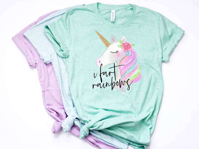 Einhorn T Shirt, I Fart Rainbows, Poop, Lustiges Farts, Pastell Bella Canvas - Artikel 6101 von AllinThePrint