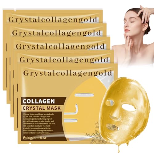Kollagen Boosting Maske, Womence Kollagen Maske Goldene Collagen Gesichtsmaske Frauen 24 K Gold Gesichtsmasken Set Sheet Mask Spendet Feuchtigkeit und Hellt Den Hautton auf, 5 Stück von AllisWay
