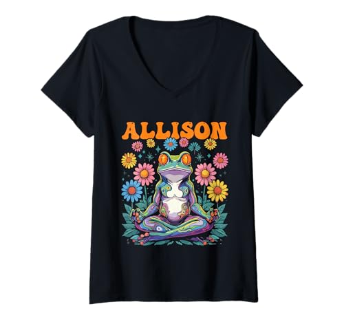 Damen Allison Skurriles Frosch-Design für Mädchen, Name Allison T-Shirt mit V-Ausschnitt Damen Allison Skurriles Frosch-Design für Mädchen, Name Allison T-Shirt mit V-Ausschnitt von Allison Designs for Girls Name Allison