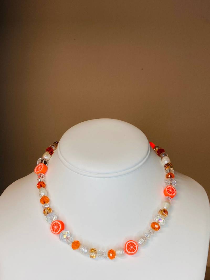 Obst Orange Halskette/Perlen Süßwasserperle Mit Kristallperlen Wunderliche von AllisonsJewels