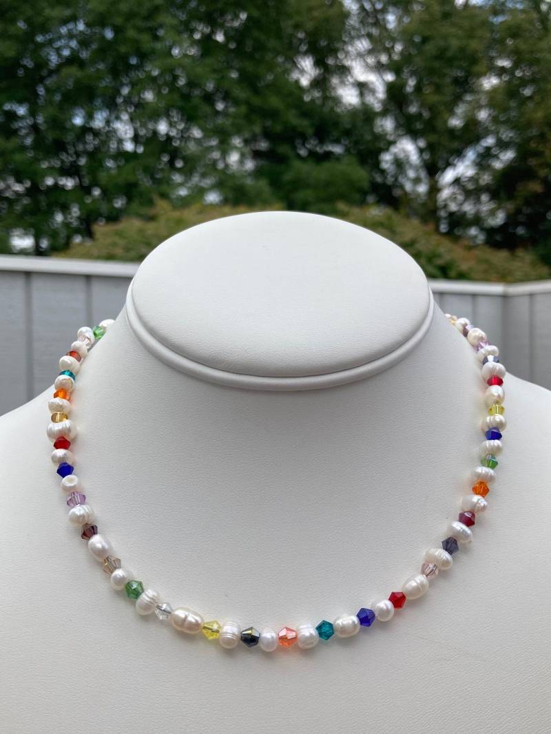 Reisperlen - Und Kristallhalskette/Perlen-Kristallhalskette Multicolor-Kristallhalskette von AllisonsJewels