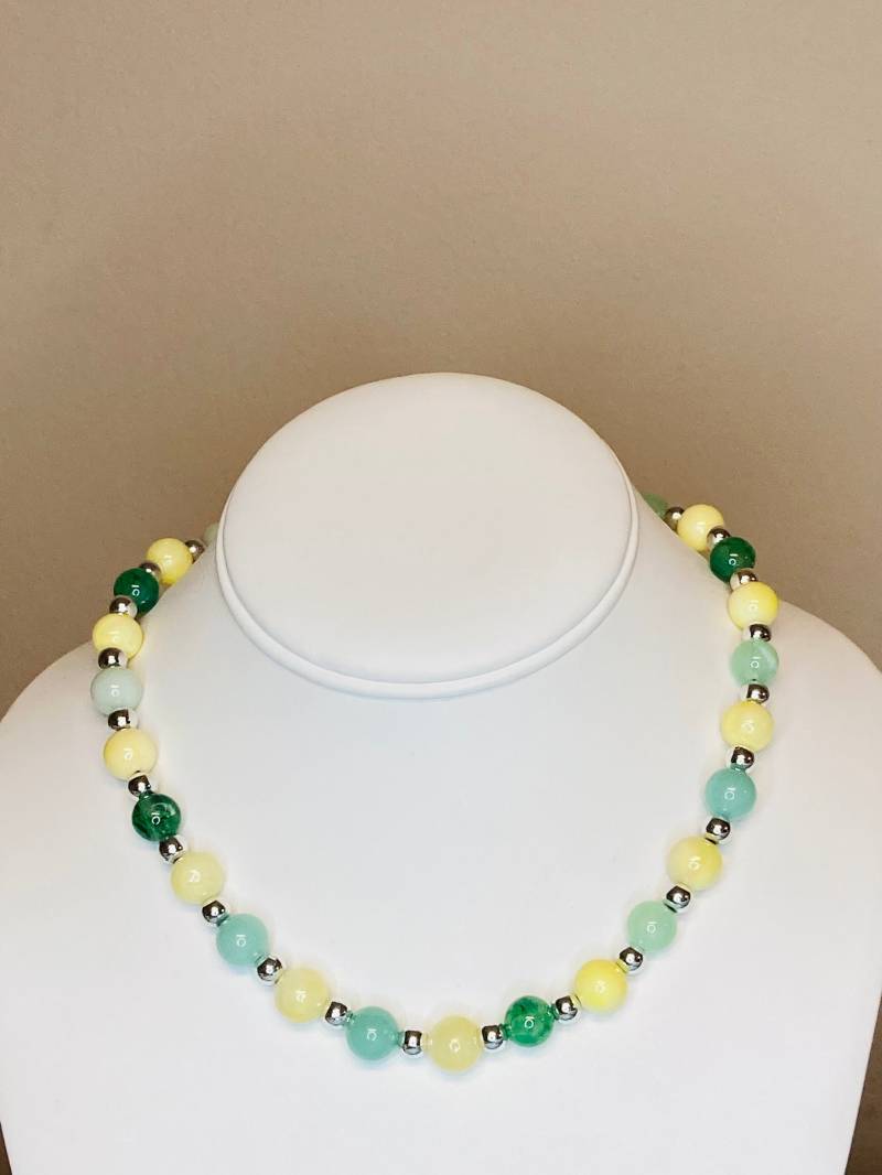 Runde Glasperlenkette Mit Zitrone Und Limette/Grün Gelb von AllisonsJewels