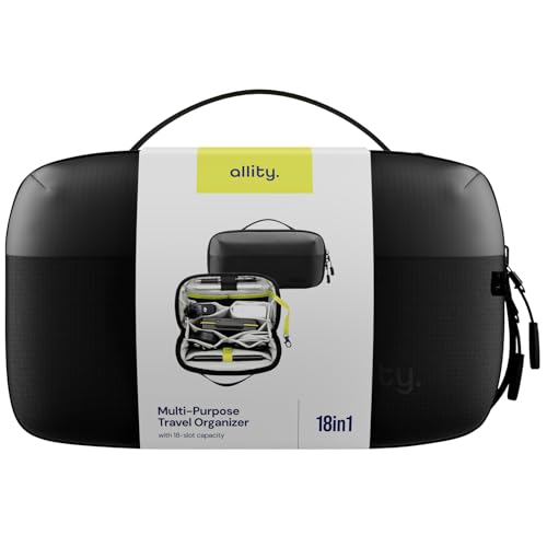 Allity Reise-Organizer für Elektronik, Kosmetik & Zubehör – wasserdichte Tasche mit 18 Fächern & SD-Kartenhalter, 2,4L Kapazität, kompakt & robust – Schwarz von Allity