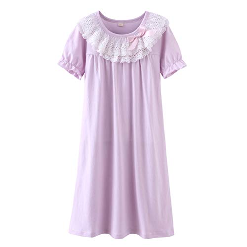 Allmeingeld Baby Mädchen Prinzessin Nachthemden Schleifenknoten Schlafhemden Rüschen Schlafkleider Kurzarm Lila 3t von Allmeingeld