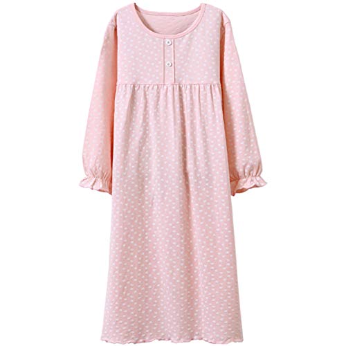 Allmeingeld Große Mädchen Prinzessin Nachthemden Herz Print Schlafhemden Langarm Pyjama Rosa 8 von Allmeingeld