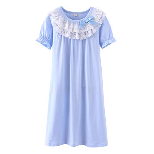 Allmeingeld Große Mädchen Prinzessin Nachthemden Spitze Schlafhemden Kurzarm Pyjamas Kurzarm Blau 8 von Allmeingeld
