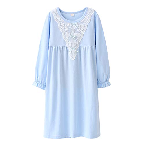 Allmeingeld Große Mädchen Prinzessin Nachthemden Spitze Schlafhemden Langarm Pyjamas Blau 8 von Allmeingeld