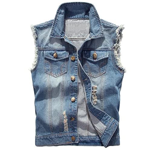 Alloaone Ärmellose Jeansjacke Für Herren Zerrissene Jeanswesten Gilet Jeansweste Streetwear-Kleidung light blue L von Alloaone