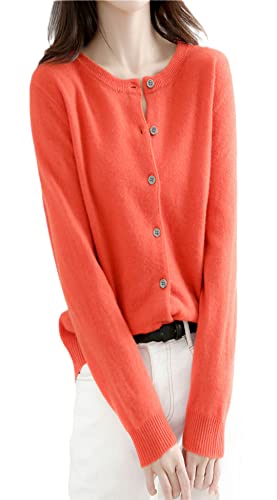 Alloaone Cardigan Pullover Damen Top Strick Cardigan Lange Ärmel Damen Kurze Wolle Vintage Cardigan, Orange, M von Alloaone