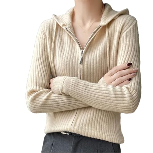 Alloaone Damen-Cardigan Mit Reißverschluss, Kaschmir, Übergröße, Mit Kapuze, Locker Gestricktes Woll-Hoodie-Oberteil von Alloaone