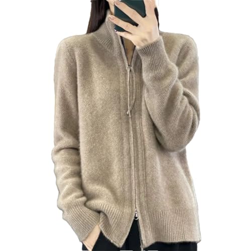 Alloaone Damen-Cardigan Mit Stehkragen, Wolle, Reißverschluss, Lockerer, Langärmliger Kaschmir-Strickpullover von Alloaone