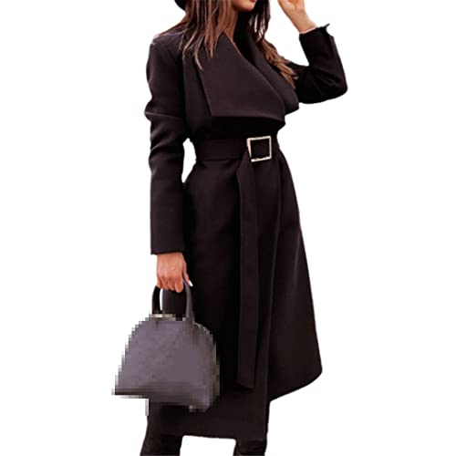 Alloaone Damen Herbst und Winter Mittellang Dicke Wolle Langarm Damen Jacke Wollmantel, Schwarz , 42 von Alloaone