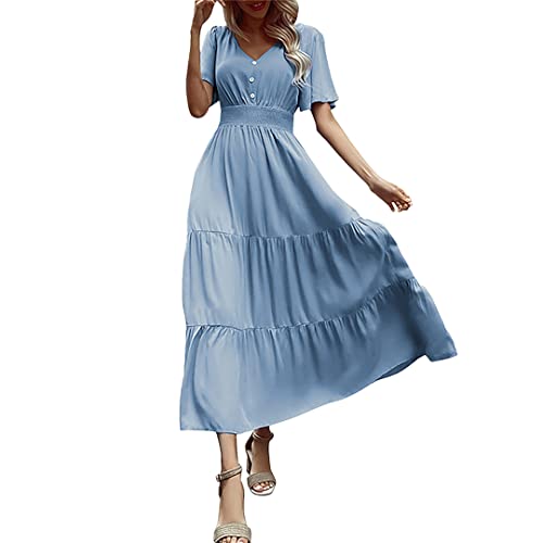 Alloaone Damen Strand-Maxikleid, Lässiges Langes Kleid Mit O-Ausschnitt von Alloaone