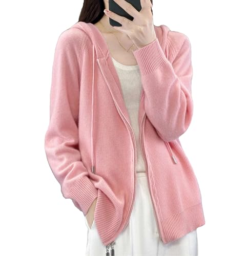 Alloaone Damen-Strickjacke Mit Kapuze, Modisch, Lockerer, Lässiger Reißverschluss, Kaschmirpullover von Alloaone