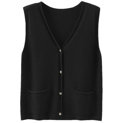 Alloaone Damen-Weste Mit V-Ausschnitt, Lockere, Ärmellose Kaschmir-Strickjacke Mit Taschenbund-Cardigan von Alloaone