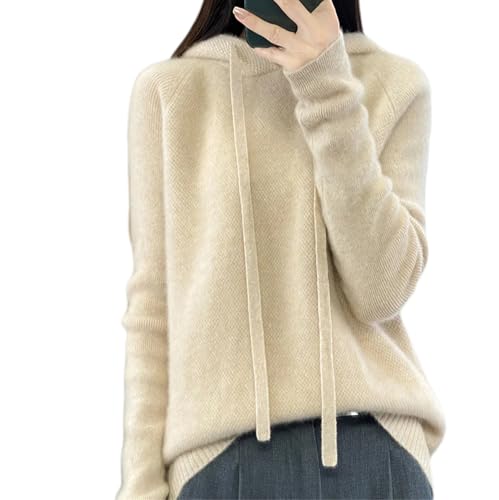 Alloaone Damen Winter-Kapuzenpullover, Dicker, Warmer Pullover Aus Merinowolle, Lässig, Bequem, Tunika-Pullover von Alloaone