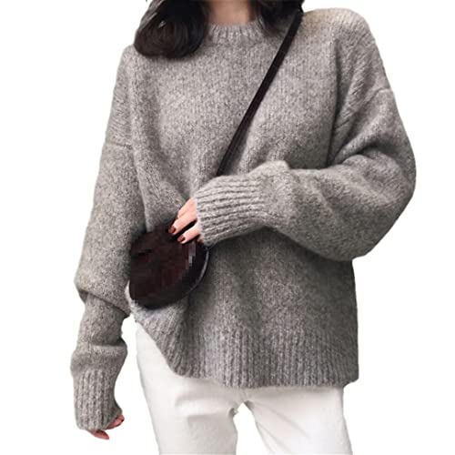 Alloaone Dicker Oversize Pullover Damen Pullover Kaschmir Wolle Strickpullover, grau, L von Alloaone