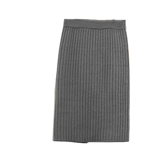 Alloaone Dicker Pulloverrock für Damen, elastisch, hohe Taille, plissierter Midi-Strickrock, Grau 50cm, 36 von Alloaone