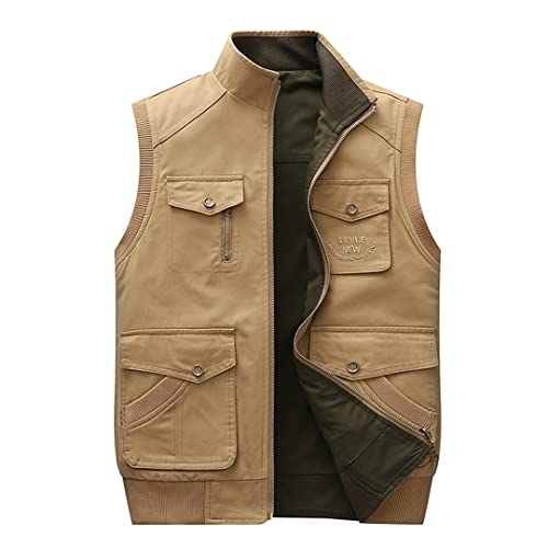 Alloaone Double Face Tooling Weste Herren Frühjahr Und Herbst Baumwolle Ärmellose Weste Mantel Khaki Army Green XL von Alloaone