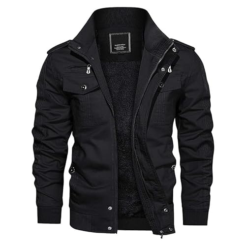 Alloaone Fleece Jacket Men Military Windbreaker Army Pilot Coat Thicken Warm Bomber Cargo Jacket Black S von Alloaone