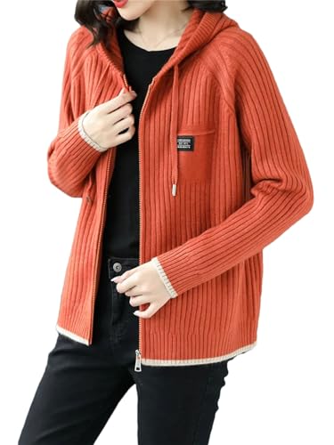 Alloaone Frauen-Strickmantel Mit Kapuze Und Langen Ärmeln Und Reißverschluss von Alloaone