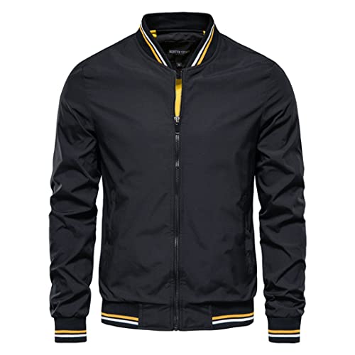 Frühling Herbst Bomberjacke Herren Slim Fit Einfarbige Baseballjacke Pilotenjacken Black M von Alloaone