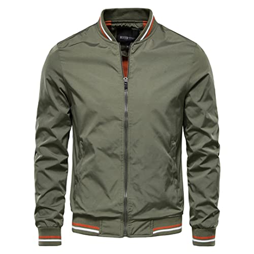 Alloaone Frühling Herbst Bomberjacke Herren Slim Fit Einfarbige Baseballjacke Pilotenjacken Green XL von Alloaone