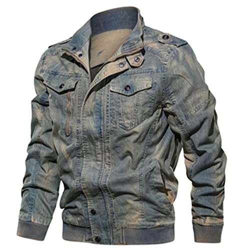 Alloaone Frühling Herbst Herren Jeansjacke Trendy Zerrissene Jeansjacke Outwear Cowboy Mäntel Denim Blue 6XL von Alloaone