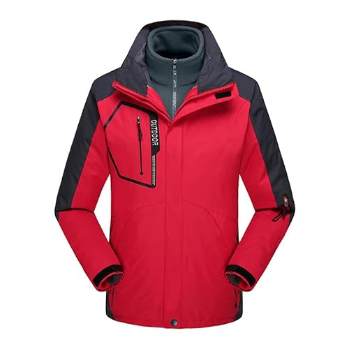 Alloaone Herren 3 In 1 Dicker Wasserdichter Windjacke Zum Wandern Warme Outdoor Campingjacke Für Paare Winddichter Mantel Men Red XL von Alloaone
