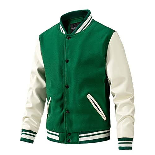 Alloaone Herren Baseballjacke Stehkragen Knopfjacke Herbst Winter verdicken Streetwear Mäntel Green M von Alloaone