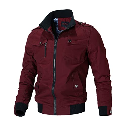 Alloaone Herren Bomberjacke Windjacke Mantel Outwear Stand Slim Militärjacke Red S von Alloaone