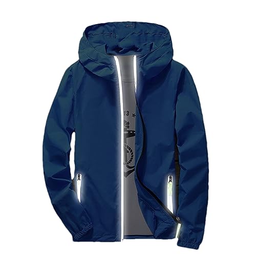 Alloaone Herren Jacke Zum Wandern Camping Atmungsaktiv Reflektierend Schutzkleidung Outdoor Windjacke Reflective LightBlue 6XL von Alloaone