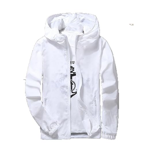 Alloaone Herren Jacke Zum Wandern Camping Atmungsaktiv Reflektierend Schutzkleidung Outdoor Windjacke White 3XL von Alloaone