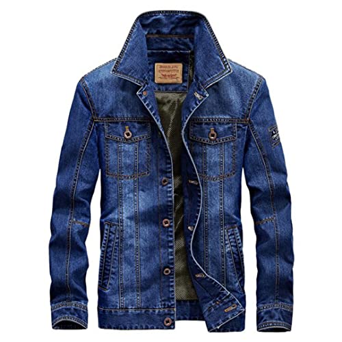 Alloaone Herren Jeans Mäntel Herbst Frühling Turn-Down Cowboy Hip Hop Ripped Windbreaker Bomberjacke light blue 6XL von Alloaone