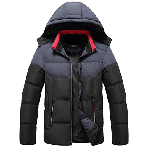 Alloaone Herren Winterjacke Gepolstert Mit Kapuze Reißverschluss Patchwork Verdickt Warm Winddicht black L von Alloaone