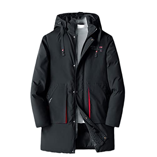 Alloaone Herren Winterjacke Lang Baumwolle Mit Kapuze Winddicht Parkas Gepolstert Wasserdicht Lose Jacke 7858 Black 6XL von Alloaone
