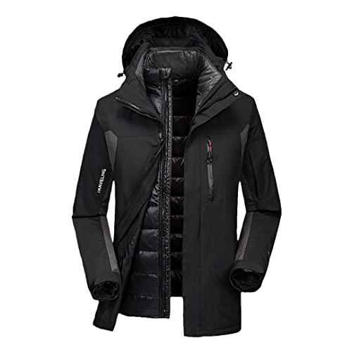Alloaone Herren Winterjacke Wasserdichte Daunenjacke Softshell 80% Ente Modischer Warmer Parka Schneemantel black 3XL von Alloaone