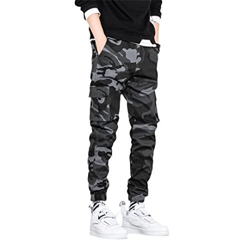 Alloaone Männer Army Green Camo Cargohose Haremshose Herren Jogger Mode Lässig Streetwear Hosen Grey Camo 7XL von Alloaone