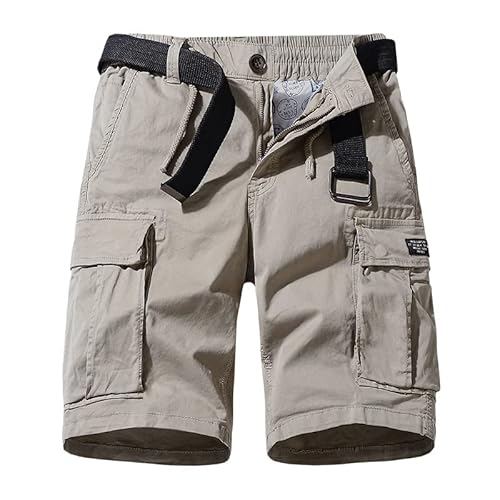 Alloaone Männer Baumwolle Cargo Herren Multi Pocket Kurze Hosen Männliche Kleidung JKS2872 Khaki 32 von Alloaone