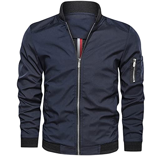Alloaone Männer Bomber Frühling Herbst Jacke Streetwear Herren Jacken Windjacke Einfacher britischer Mantel Blue 6XL von Alloaone