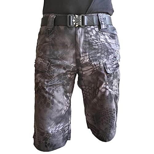 Alloaone Männer Militärische Taktische Shorts Im Freien wasserdichte Verschleißfeste Cargo Shorts Multi Pocket Wanderhose Python camo No Belt L von Alloaone