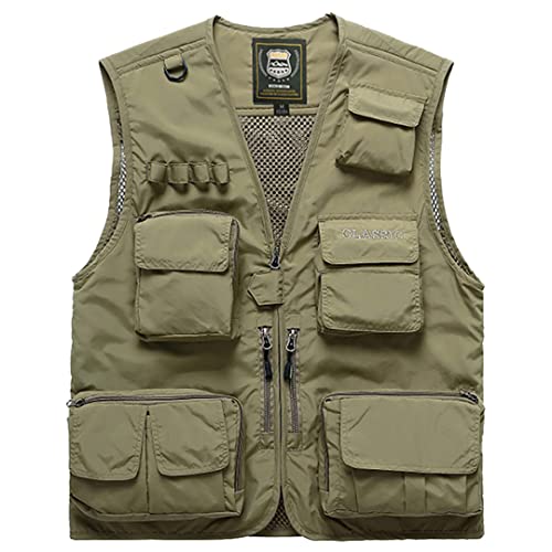 Alloaone Männer Multi-Pocket Sommer Dünne Weste Ärmellose Jacken Entladen Fotograf Westen Khaki Vest XL von Alloaone