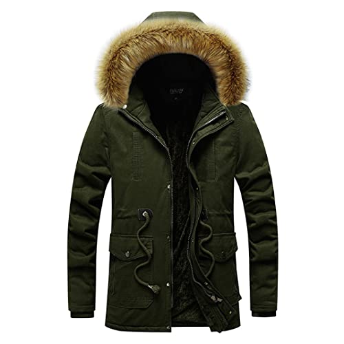 Alloaone Männer Winter Dicke Warme Parkas Mantel Jacke Lange Outwear Mit Kapuze Windjacke Futter Baumwolle Jacken Green2 3XL von Alloaone