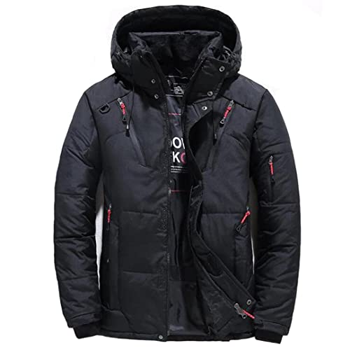 Alloaone Männer Winter Weiße Entendaunen Kapuzenmäntel Diagonaler Reißverschluss Dicke Warme Parka Jacke black 4XL von Alloaone