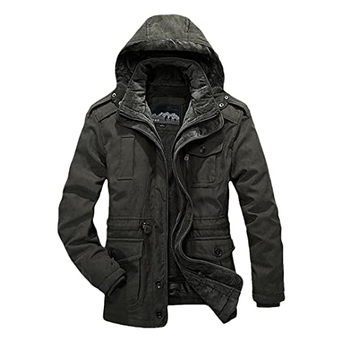 Alloaone Männer Winterjacke Fleece Verdicken Warme Parkas Wasserdicht Große Verdickte Wolle 2 In 1 Mantel Army green L von Alloaone