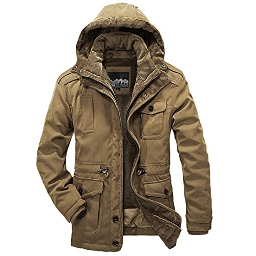 Alloaone Männer Winterjacke Fleece Verdicken Warme Parkas Wasserdicht Große Verdickte Wolle 2 In 1 Mantel Khaki 3XL von Alloaone