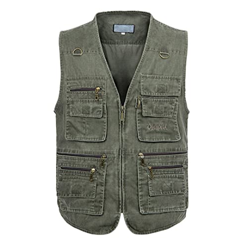Alloaone Sommer-Weste Aus Baumwolle In Großer Größe Ärmellos Mit Taschen Herren-Fotoweste Mit Mehreren Taschen Army Green Vest 8XL von Alloaone