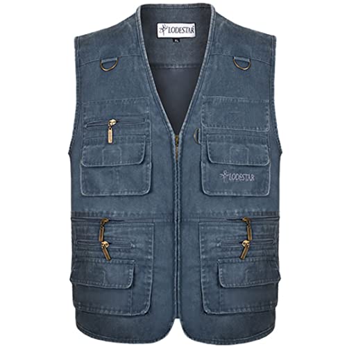 Alloaone Sommer-Weste Aus Baumwolle In Großer Größe Ärmellos Mit Taschen Herren-Fotoweste Mit Mehreren Taschen Blue 7XL von Alloaone