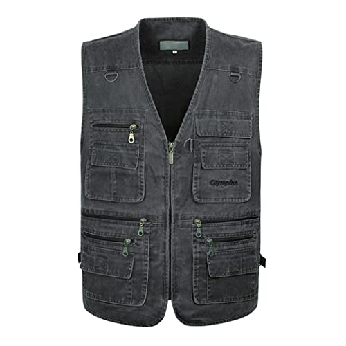 Alloaone Sommer-Weste Aus Baumwolle In Großer Größe Ärmellos Mit Taschen Herren-Fotoweste Mit Mehreren Taschen Gray Vest 9XL von Alloaone