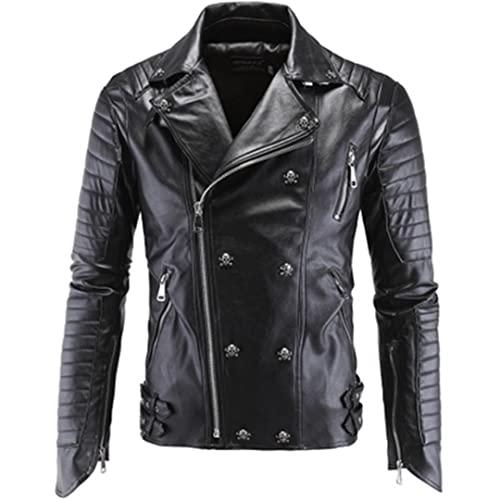 Alloaone Totenkopf Lederjacke Herren Punk Mantel Langarm Vintage Reißverschluss PU Faux Biker Lederjacke Black XL von Alloaone